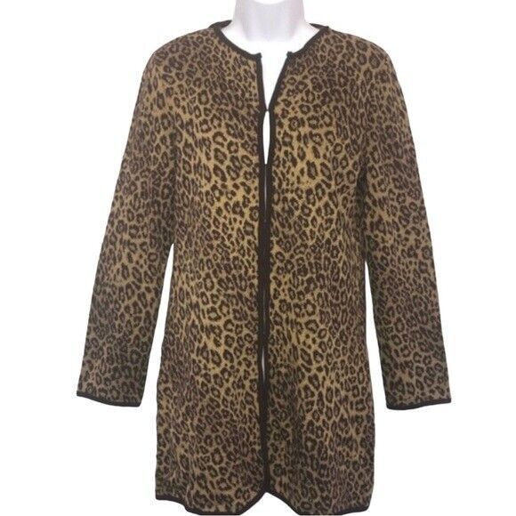 Nina Leonard for QVC Leopard Cardigan Jacket & Scarf Vintage Sz.4 - Picture 3 of 11